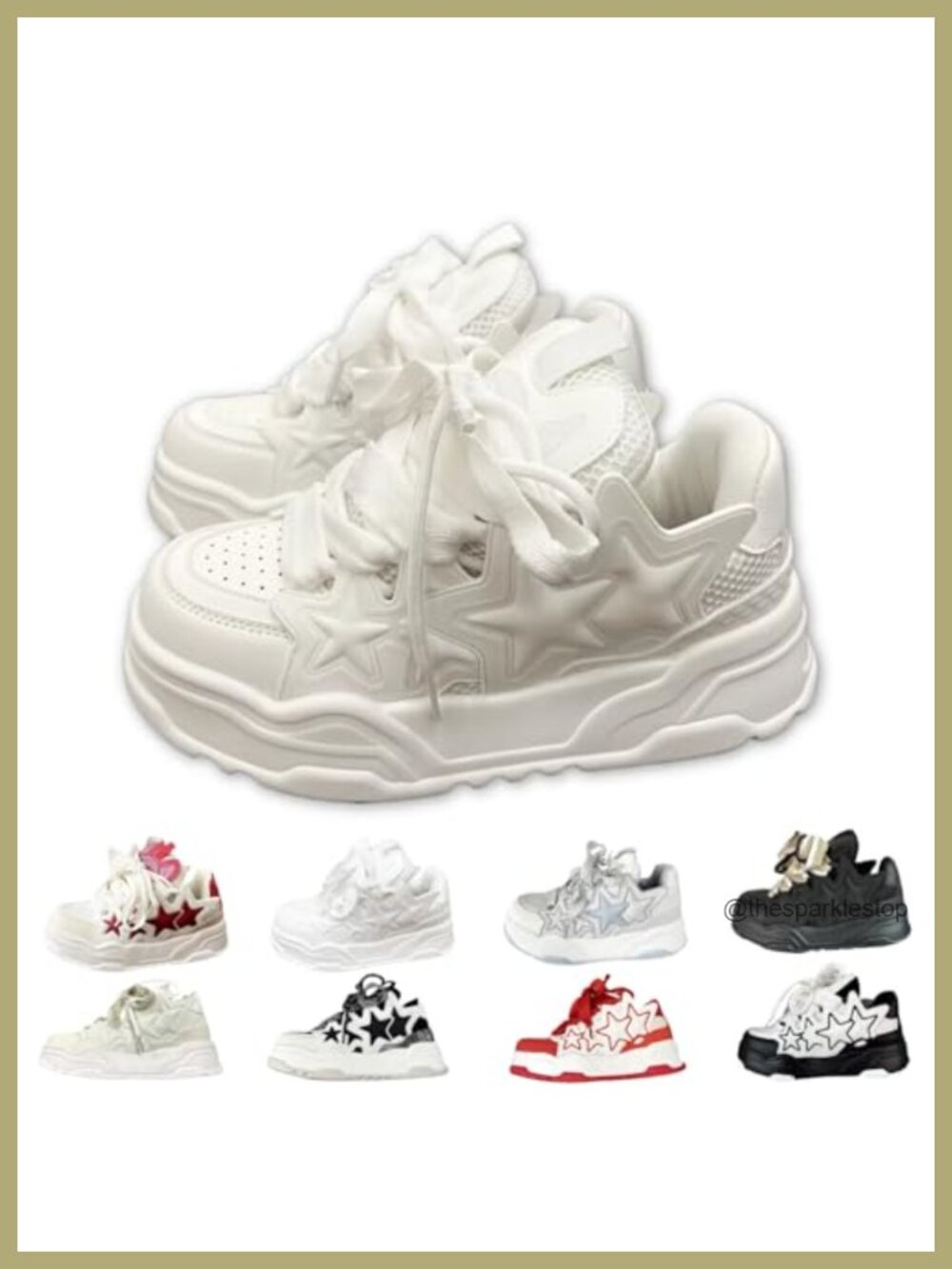 Chunky Star Sneakers Women Mesh PU Lace Up Platform Dad Shoes Unisex